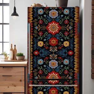 Fridge Wrap Floral Boho, Refrigerator Wrap Vinyl Side by Side Top Bottom Vintage Decorative Fridge Decal Self Adhesive Mexican Kitchen Decor