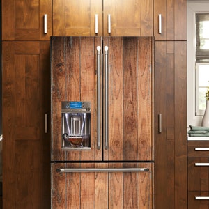 Farmhouse Fridge Wrap Wood Refrigerator Wrap Vinyl Side by Side Old Rustic Wooden Decorative Fridge Decals Self Adhesive Brown Kitchen Decor