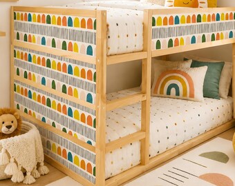 Pegatinas geométricas para cama KURA, adhesivos para cama IKEA Kura, decoración colorida escandinava para literas infantiles.