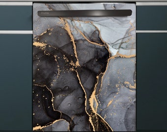 Kitchen Dishwasher Magnet Cover Marble Black & Gold, Decorative Dishwasher Cover Magnetic Vinyl Decal for Door, Kitchen Decor Self Adhesive