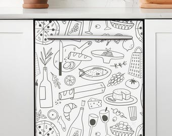 Dishwasher Magnet Cover Food Art, Kitchen Dishwasher Magnetic Vinyl Wrap Panel, White Self Adhesive Peel & Stick Skin Custom Kitchen Decor