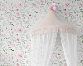 Floral Wallpaper Nursery or Girls Room, Flower Wallpaper Peel & Stick, Watercolor Floral Wallpaper Mural, Self Adhesive Removable Wallpaper