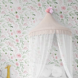 Floral Wallpaper Nursery or Girls Room, Flower Wallpaper Peel & Stick, Watercolor Floral Wallpaper Mural, Self Adhesive Removable Wallpaper