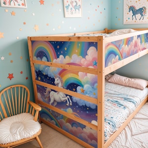 IKEA KURA BED Decals Unicorn and Rainbows, Kura Bed Stickers, Kura Decal for Girl Removable Vinyl, Ikea Bunk Bed, Purple Decals for Kura Bed