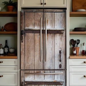 Fridge Wrap Barn Door, Farmhouse Refrigerator Wrap Vinyl Side by Side Old Wood, Top Bottom Rustic Decorative Fridge Decal Self Adhesive Skin