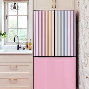 Fridge Wrap Pastel Pink, Refrigerator Wrap Vinyl Side by Side Top Bottom Freezer, Cute Fridge Decals Self Adhesive Skin Custom Kitchen Decor