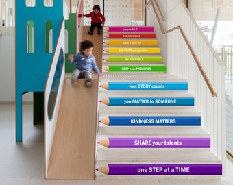 Motivational Pencils Stair decals for School, Staircase Quotes Decals, Growth Mindset Stair Riser Decals, Inspirational Quotes School Decor