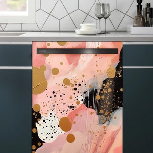 Abstrakte Kunst Geschirrspüler Magnet Cover, Pink Gold Schwarz magnetische Vinyl Aufkleber, moderne Küche Decor