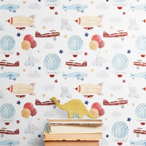 Kids Wallpaper Boys, Boy Nursery Wallpaper Peel and Stick, Wallpaper for Boys Room, Boys Bedroom, Airplane Removable Vinyl Wallpaper Mural