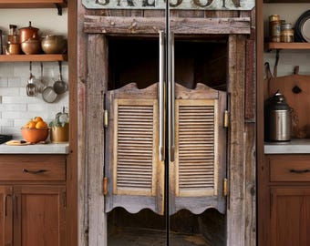 Man Cave Fridge Wrap Rustic Bar, Refrigerator Decal Western Saloon, Cowboy Wood Vinyl Garage Decor