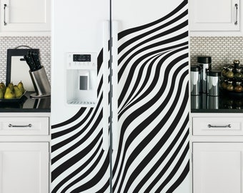 Schwarz Weiß Kühlschrank Wrap Geometrische Kühlschrank Wrap Vinyl Side by Side Top Bottom Gefrierschrank Aufkleber Haut Selbstklebende moderne Küche Dekor