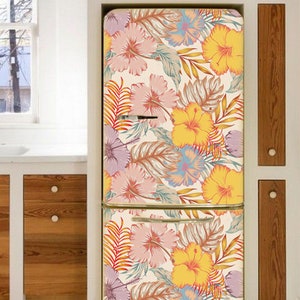 Koelkaststicker tropische bloemen, retro keukendecor, koelkastvinylsticker