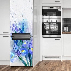 Fridge Wrap Vinyl Watercolor Flower, Skin Fridge, Fridge Wraps, Fridge Decal, Fridge Skin, Blue Fridge Wrap, Fridge Mural, Refregerator Skin