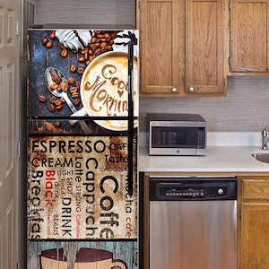 Fridge Wrap Cappuccino, Coffee Refrigerator Wrap, Cappuccino Fridge Stickers, Cappuccino Fridge Decal, Top Bottom Freezer Fridge skin