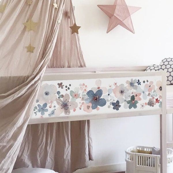 Sticker KURA BED pour filles, Stickers pour lit Kura, Sticker pour lit Ikea Kura Floral, Sticker fleurs bohème pour chambre d'enfant, Stickers amovibles pour lit superposé Kura