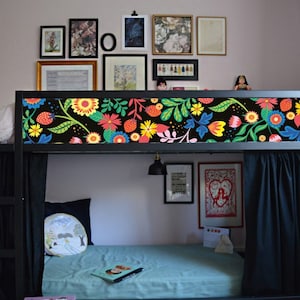 Calcomanía floral para cama Kura de IKEA, pegatinas extraíbles con flores para cama Kura de IKEA para niñas, calcomanías para cama Kura, calcomanías Ikea para habitación de niñas, mantas para cama Kura