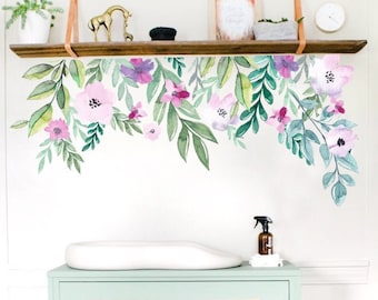 Floral Wall Decals, Watercolor Pastel Flower wall Stickers Peel and Stick for Girls Nursery Vinyl Wall Decals