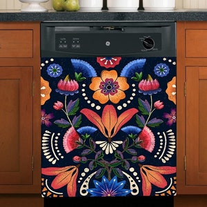 Kitchen Dishwasher Magnet Cover Mexican Ethnic Vinyl Dishwasher Wrap Decal Sticker Kitchen Decor Door Magnetic Covers Folk Decorative Skin