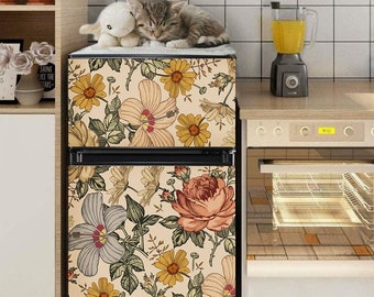 MINI Fridge Wrap Floral, Boho Fridge Vinyl Cover, Mini Fridge Decal Bedroom, RV Fridge Wrap, Mini Fridge Stickers, Vintage Mini Fridge Decor