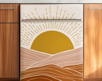 Funda magnética para lavavajillas, estilo bohemio, para cocina, vinilo adhesivo beige, autoadhesivo.
