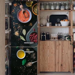 Vinilo negro para refrigerador, vinilo para alimentos, congelador de dos puertas, calcomanías para refrigerador, vinilo personalizado, decoración autoadhesiva para cocina