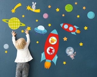 Space Wall Decals, Astronaut Wall Decal, Space Decal, Rocket Wall Decal, Outer Space Decal, Boys Wall Decal, Nursery Decal for Boys