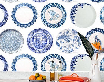Kitchen Vinyl Wallpaper Peel and Stick, Backsplash Wallpaper, 3d Blue Kitchen Wallpaper, Self Adhesive Waterproof Kitchen Removable Roll