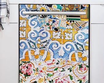 Cubierta magnética para lavavajillas con azulejos vintage, vinilo magnético para lavavajillas de cocina, decoración rústica para cocina, revestimiento autoadhesivo personalizado para puerta.