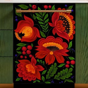 Floral Dishwasher Magnet Cover, Mexican Folk Art Dishwasher Decal, Colorful Kitchen Decor