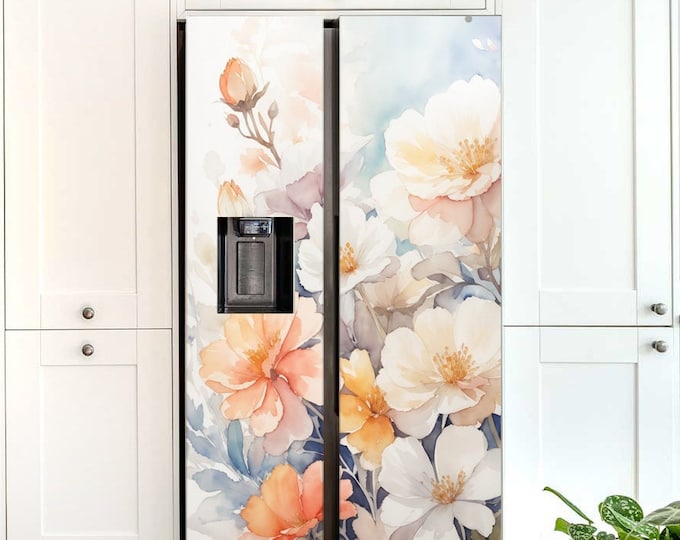 Fridge Wrap Peony Flower Refrigerator Wrap Side by Side Decal Floral ...