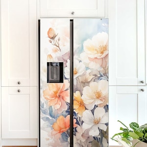 Fridge Wrap Vinyl Floral Pastel Refrigerator Wrap Side by Side Fridge Decal Top Bottom Freezer Decorative Self Adhesive Flower Kitchen Decor