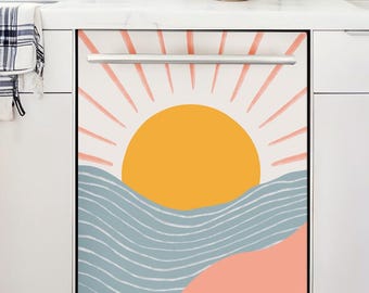 Funda magnética para lavavajillas, estilo bohemio, calcomanía de vinilo autoadhesiva para lavavajillas de cocina, decoración costera de mediados de siglo.