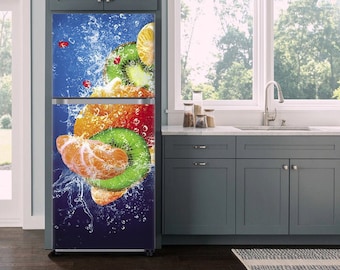 Nevera Wrap Frutas, Vinilo Envoltura Refrigerador, Nevera Calcomanía Congelador Superior Inferior Lado a Lado Lado Lado Refrigerador Papel Tapiz, Refrigerador Pegatina Decoración de Frutas