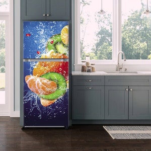 Fridge Wrap Fruits, Refrigerator Wrap Vinyl, Fridge Decal Top Freezer Bottom Side by Side Fridge Wallpaper, Refrigerator Sticker Fruit Decor