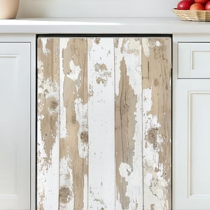 Dishwasher Magnet Cover Distressed Wood, Rustic White Kitchen Dishwasher Cover Magnetic Decal Vinyl Sticker Self Adhesive Door Skin Decor