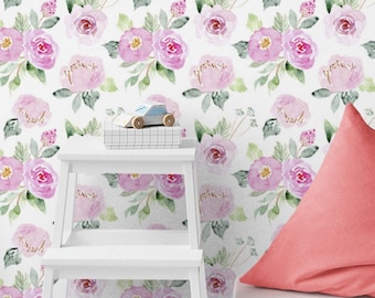 Watercolor Flowers Wallpaper, Floral Wallpaper Nursery for Girls Room, Peony Wallpaper Peel Stick, Blush Pink Rose Wallpaper Self Adhesive