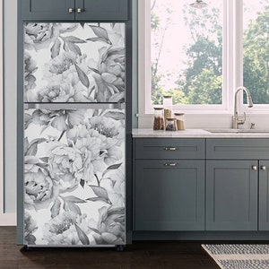 Fridge Wrap Peony Flower Refrigerator Side by Side Decal Floral Fridge Vinyl Cover Stickers Self Adhesive Top Bottom Freezer Kitchen Decor