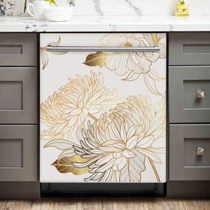 Dishwasher Magnet Cover Gold Flowers White Kitchen Dishwasher Cover Magnetic Decal Vinyl Sticker Kitchen Decor Self Adhesive Door Skin Etsy