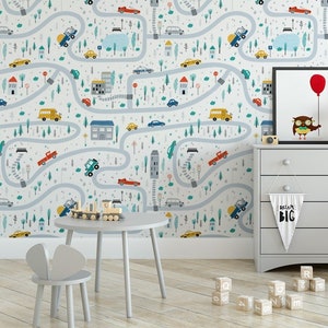 Papier peint pour enfants, papier peint de voiture pour chambre de garçons, papier peint pour garçons peel & stick, papier peint de chambre à coucher, papier peint adhésif mural pour enfants
