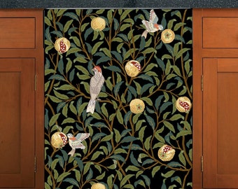 Dishwasher Magnet Cover Vintage Lemons, William Morris Inspired Kitchen Decal, Dark Green Vinyl Wrap