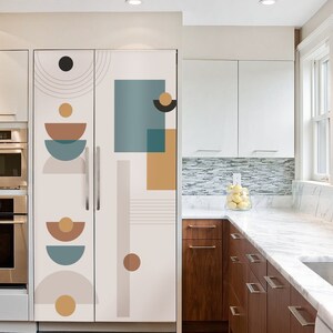 Geometric Fridge Wrap, Boho Refrigerator Wrap Vinyl Side by Side, Decorative Top Bottom Fridge Decals Self Adhesive, Modern Kitchen Decor