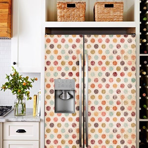 Fridge Wrap Vintage Polka Dots, Refrigerator Wrap Retro Pattern Vinyl Side by Side Decorative Fridge Skin Decals Self Adhesive Kitchen Decor
