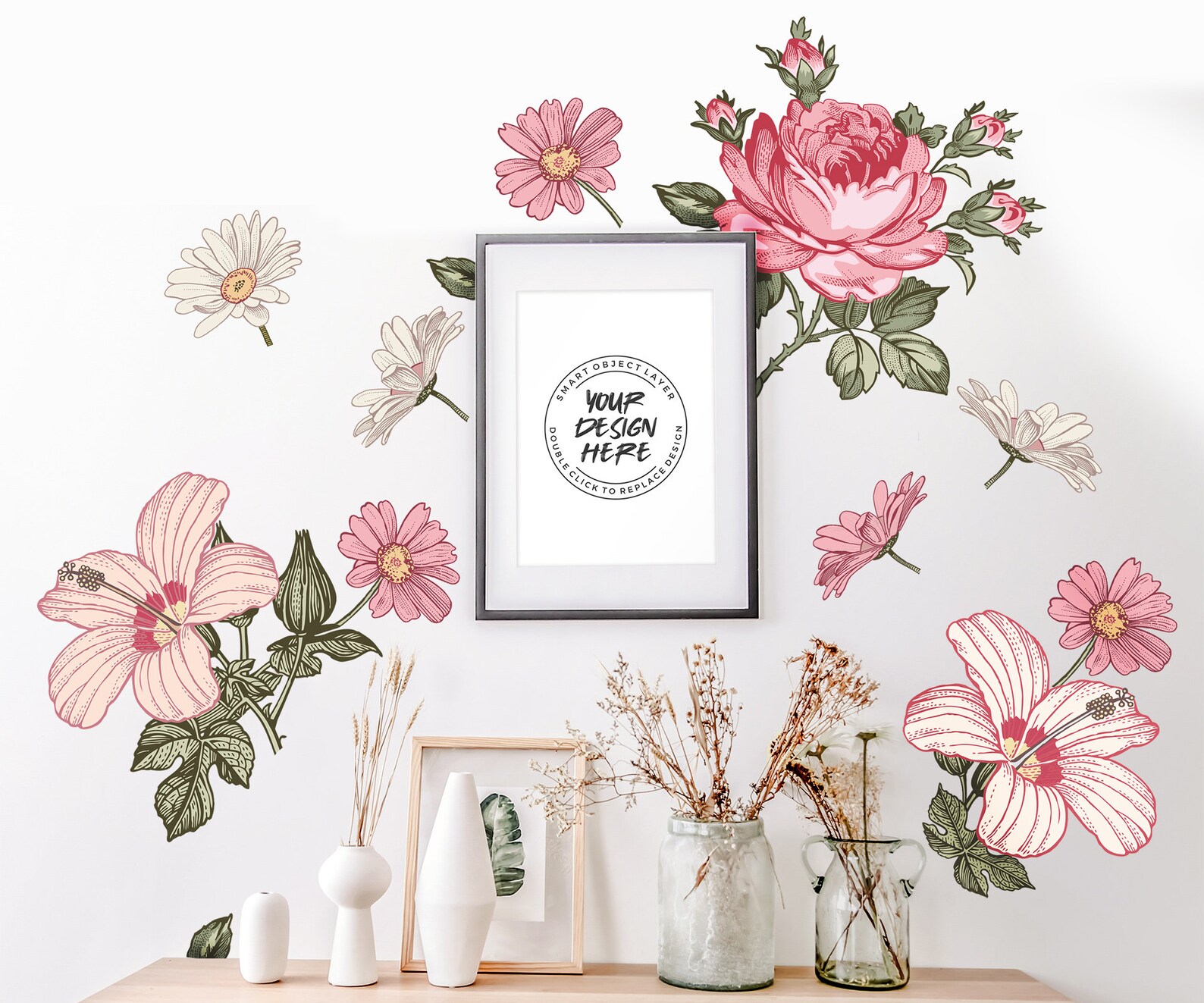 Floral Wall Decals Nursery Pink Flower Wall Decal for Girl Etsy