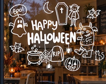 ハロウィンウィンドウデカール、小売店ウィンドウディスプレイウィンドウステッカー、ショップカフェサロン装飾