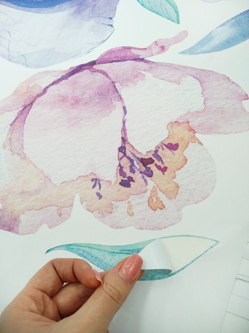 Purple Floral Wall Decals Peony Flower Wall Decals Nursery Etsy