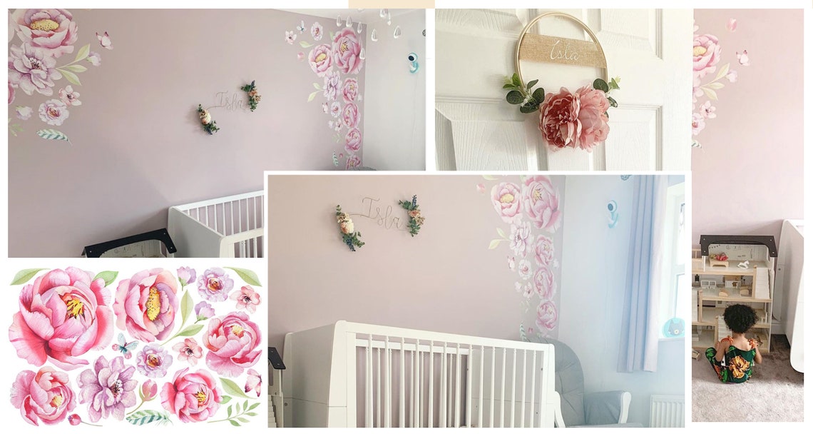 Peony Wall Decal Nursery Wall Decal Girls Peony Wall Etsy