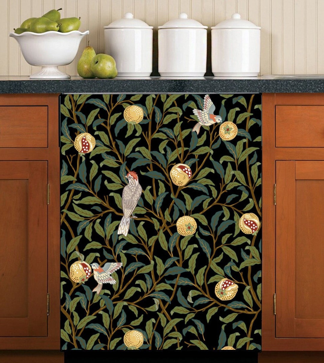 Dishwasher Cover Vintage Lemons Dark Green Kitchen Dishwasher