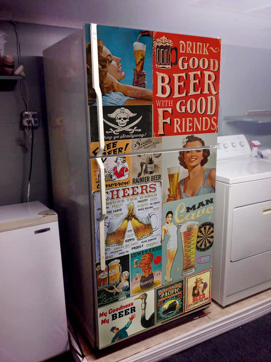 MINI FRIDGE RETRO Wraps Vintage Man Cave Mini Fridge Wrap Retro