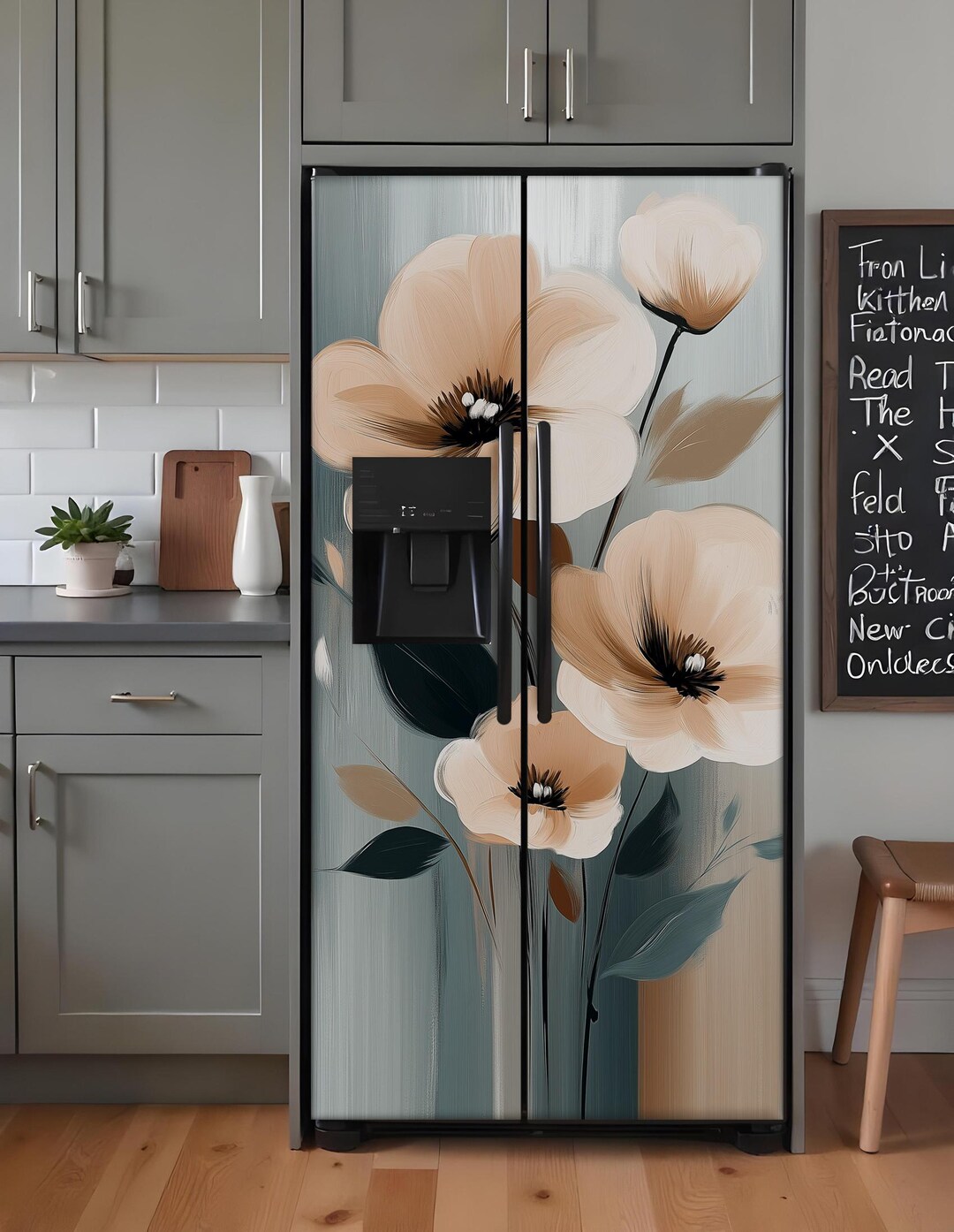 Fridge Wrap Floral, Refrigerator Wrap Vinyl Side by Side Decorative Top ...