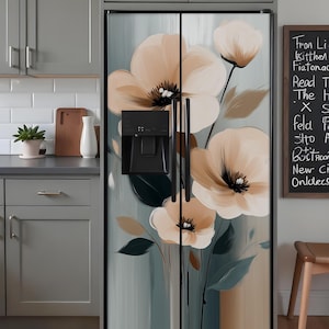 Fridge Wrap Floral, Refrigerator Wrap Vinyl Side by Side Decorative Top Bottom Freezer, Fridge Skin Decal Self Adhesive Flower Kitchen Decor